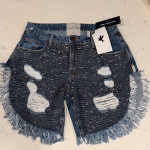 One Teaspoon Frankies Low Waist Long Length Denim Shorts - Embellished Blue